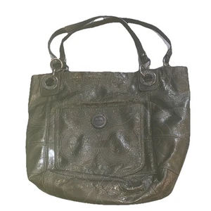 Coach Alex Bag Logo Embossed Patent Leather Tote Large Shoulder Purse Hand - Picture 1 of 9