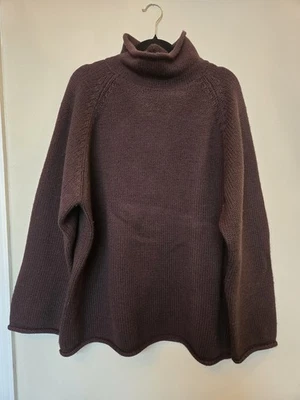 ВИНТАЖНЫЙ J Crew свитер мужской темно коричневый XL рулон шеи шерсти рыбака гребец Y2k - Изображение 1 из 4