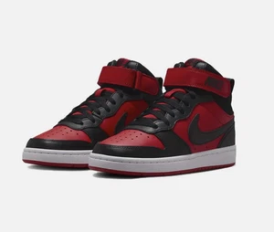 Big Kids Nike Court Borough Mid 2 Bred Sneaker University Red/Black CD7782 602 - Picture 1 of 6