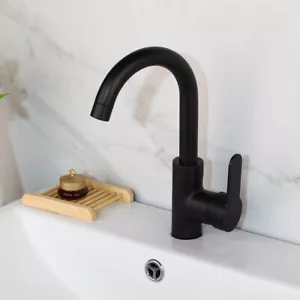 Grifo mezclador lavabo de un solo orificio de recipiente de baño cubierta montaje lavabo negro - Imagen 1 de 8