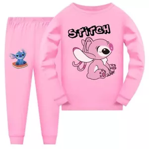 Stitch 5-13 Year Old Girls' Pajama Set, Boys' Cartoon Round Neck Long Sleeve Set - Picture 1 of 30