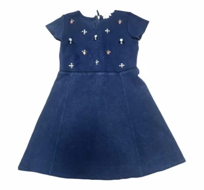 Girls J. Crew Crewcuts Navy Jeweled Cluster Stone Swingy Knit Dress Size 7 - Image 1 of 4
