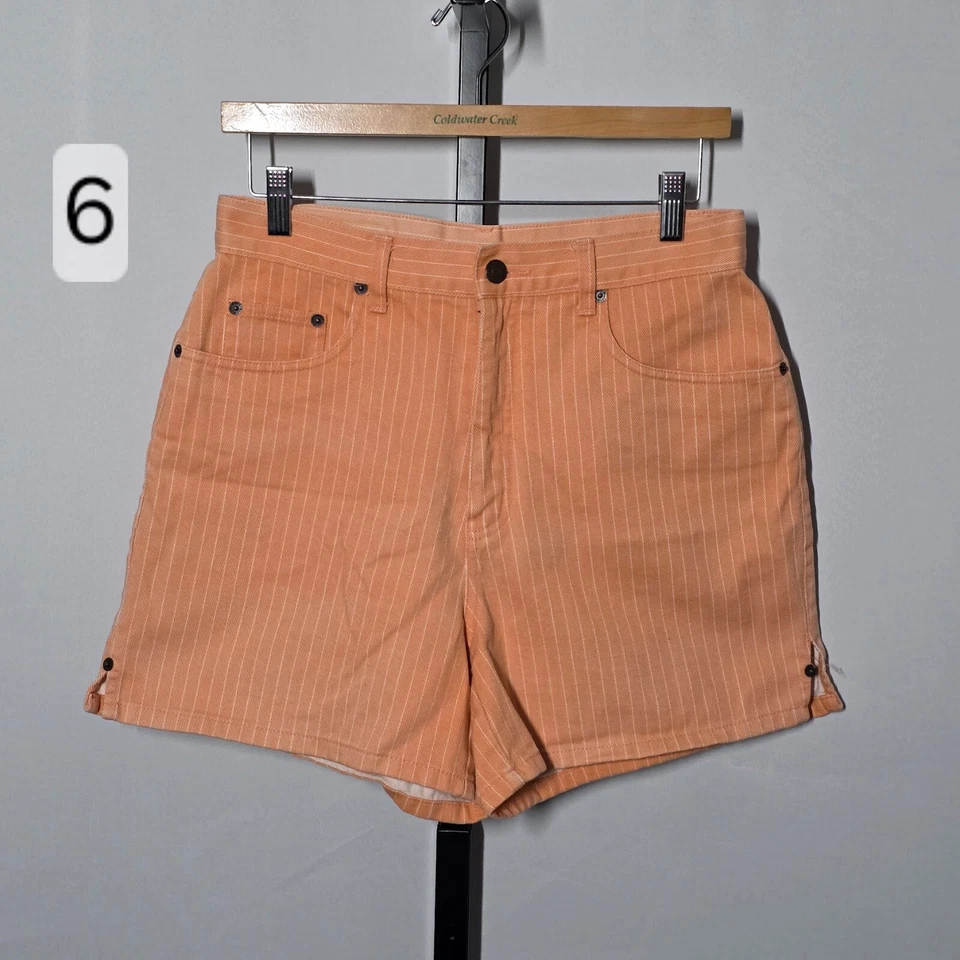 🍊 Dreamscicle 🍊 Pantalones Cortos Vintage Mamá Talla 6 Bill Blass Denim Naranja Rayas Foto 1 de 4