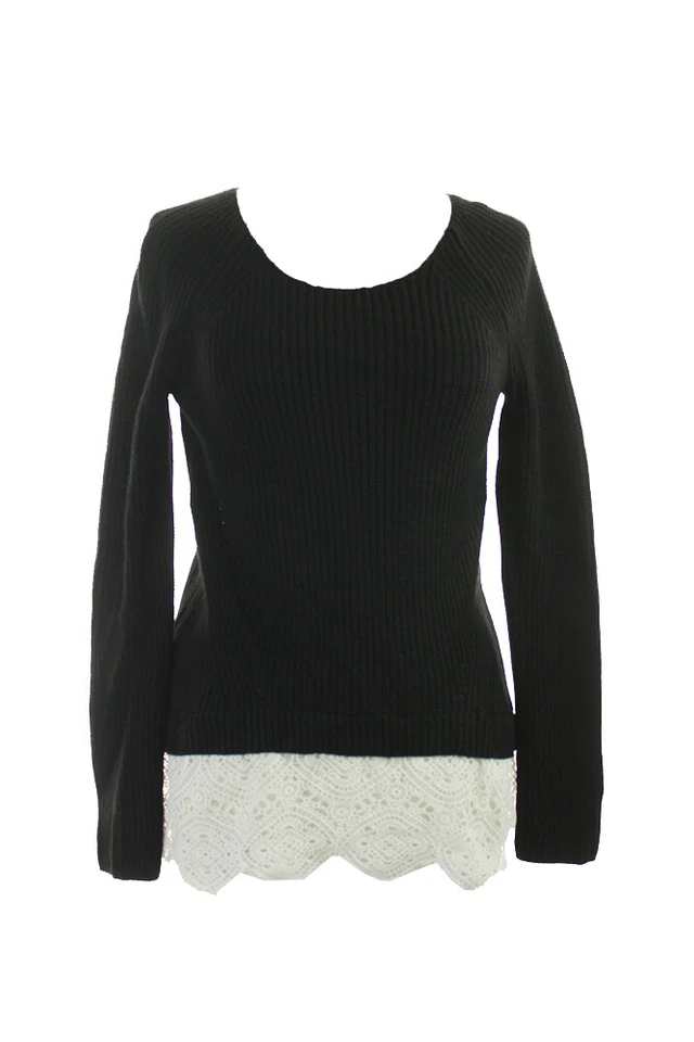 Inc International Concepts Womens Sweater Black White Bottom Laced Size S