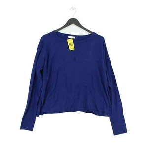 Oui Women's Top UK 10 Blue Viscose with Polyamide Long Sleeve Crew Neck Basic - Picture 1 of 9