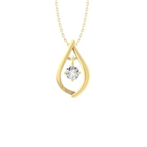 Lab Grown Diamond 14K Yellow Gold Solitaire Pendant 18" Silver Cable Chain 2.02g - Picture 1 of 8