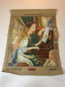 NEEDLEPOINT GIRLS AT PIANO ROYAL PARIS 17 5/8"x23.5" CANVAS RENOIR - Picture 1 of 5
