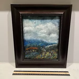 Western Fauvism Mountain Cloudy Landscape Cowboy Original Oil Painting Wood FRMD - Picture 1 of 18