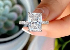 4Ct Emerald Cut Lab Created Diamond Engagement Womens 14K White Gold Finish Ring - Picture 1 of 11