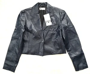 NEU ZARA DAMEN MARINEBLAU GESCHNITTEN KUNSTLEDERJACKE GRÖSSE XS - Bild 1 von 11
