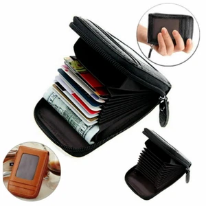 Thin Leather Men Wallet Credit Card Holder RFID Blocking Zipper Pocket - Picture 1 of 6