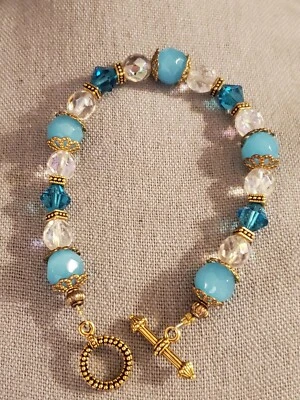 Handmade Blue Beaded Gradient Toggle Bracelet Beachy - Image 1 of 4