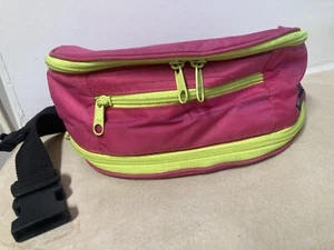 Vintage Lands End Fanny Pack Belt Bag 3 Compartments Nylon Pink Retro Waist - Picture 1 of 7
