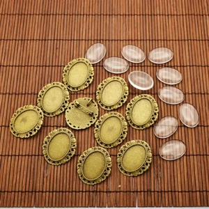 10 Sets Antique Bronze Alloy Oval Brooch Cabochon Setting Bezel & 25x18mm Covers - Picture 1 of 4