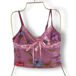Urban Outfitters lace crop top Pint print size XS UK V neck stretch YK2 - Picture 1 of 6