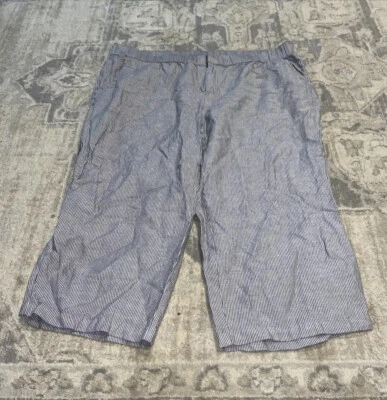 Liz Claiborne Woman Plus Sz 0X White and Gray Striped Linen Blend Pants Capri - Image 1 of 4