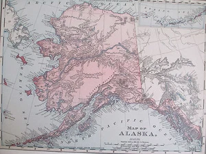 Antique 1895 Hand Colored Map of ALASKA with Bering Sea 12.75 x 10 - Picture 1 of 8