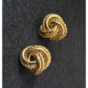 Vintage JS Signed Twisted Goldtone Button Earrings Screwback - Picture 1 of 4