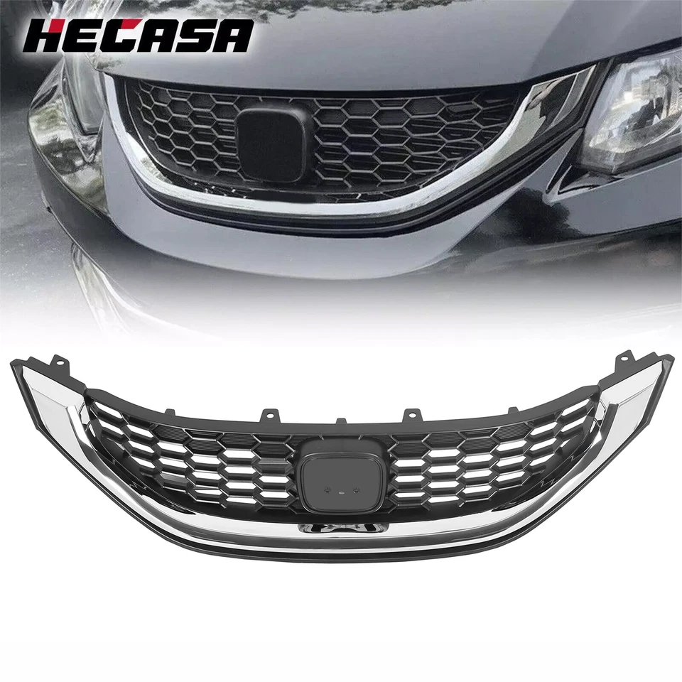 For Honda Civic Sedan 2013-2015 Front Bumper Upper Grille Grill W/Chrome Trim Foto 1 de 4