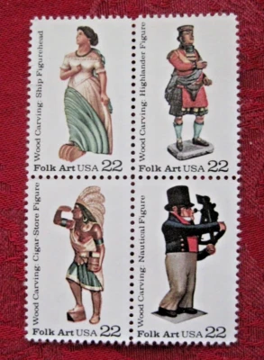 Scott #2240-43 Folk Art Woodcarving 1986 Block of 4 22¢ US Stamps Mint NH - Image 1 of 2