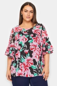 Evans - Black Floral Print Frill Sleeve Blouse - Size 18 - BNWT - RRP £32.00 - Picture 1 of 22