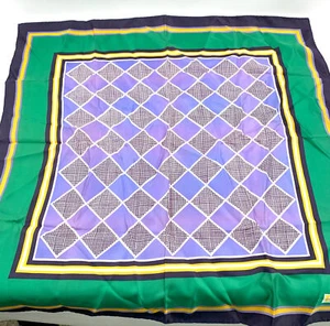Vintage Paoli Scarf Diamond & Stripe Lavender Green Yellow Nylon 27x27 - Picture 1 of 5