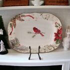 222 Fifth Cardinal Holiday Wishes Dish Bowl Serving Oval Vegetable Poinsettia 