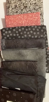 Lot of 8 Cotton Fabric Scraps & Fat Quarters Pink Purple Grey Black Lot #13 - Image 1 of 4