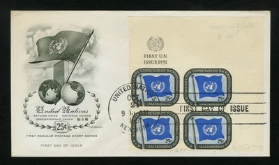 Naciones Unidas Nueva York 1951 FDC sc 9 Primer Día Cubierta Foto 1 de 2