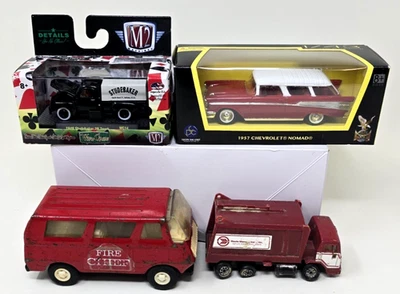 Lot of 4 Trucks/Cars 1949 Studebaker 1957 Chev. Nomad Fire Truck Garbage Truck - Image 1 of 4