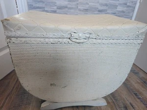 Vintage Lloyd Loom Style Ottoman Stool Washing Linen Storage Blanket Box Seat - Picture 1 of 14