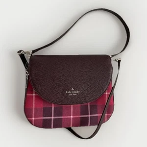 KATE SPADE New York Leila Designer Plaid Berry Medium Flap Shoulder Bag - Picture 1 of 11