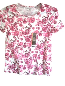 Ladies Knit Shirt Pink Floral Cotton New Size Medium NEW - Picture 1 of 2