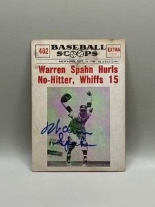Warren Spahn 1961 Nu Card Scoops Blue Ink Autograph OOS Verified See Pics VG B3 - Picture 1 of 11