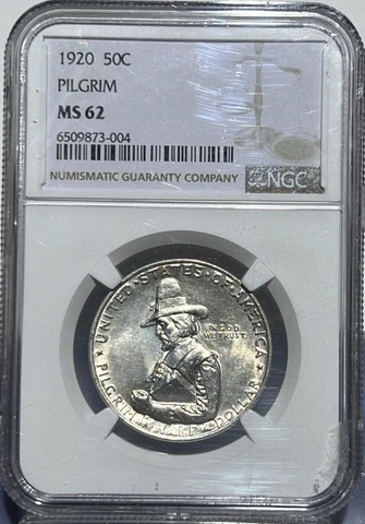 1920 PILGRAM COMMEMORATIVE SILVER HALF DOLLAR 50c NGC MS 62 Cover
