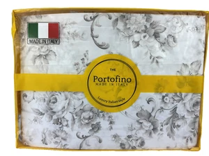 PORTOFINO Italy QUEEN Bettwäsche Set Floral Blumen weiß grau - Bild 1 von 20