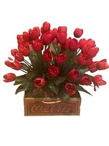 Coca-Cola Soda Wooden Crate Box Of Red Tulips - Picture 1 of 6