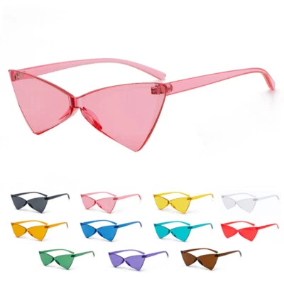 Cat Eye Rimless Sunglasses Transparent Candy Color Eyewear Triangle Sun Glasses - Image 1 of 4