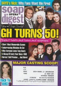 Soap Opera Digest Apr 1, 2013 GH TURNS 50-EMME RYLAN-FINOLA HUGHES-ANTHONY GEARY - Foto 1 di 1