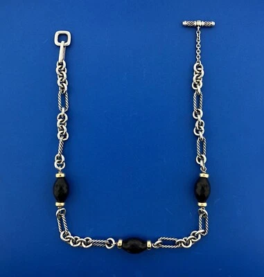 Colar David Yurman ouro 18K prata esterlina ônix preto estação declaração - Imagem 1 de 4