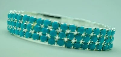 Pulsera elástica azul 3 filas cristal estrás moda boda novia   Foto 1 de 3