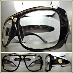 Men Classic Retro HIP HOP RAPPER Style Clear Lens EYE GLASSES Large Black Frame - Picture 1 of 12