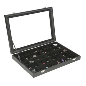 Organizador de pendientes de 40 rejillas de terciopelo negro con tapa transparente almacenamiento de joyas - Imagen 1 de 8