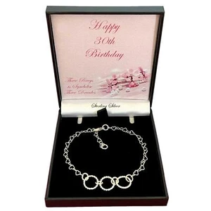 925 Pulsera Plata Ley , Regalo para 30th Cumpleaños, Edad 30 , Decades Pulsera - Imagen 1 de 6