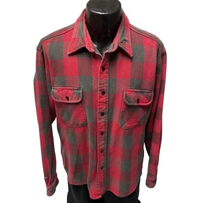 Vtg 60's Bud Berma The Weekender RED Gray PLAID Work Chore Hunting FLANNEL Shirt - Image 1 of 4