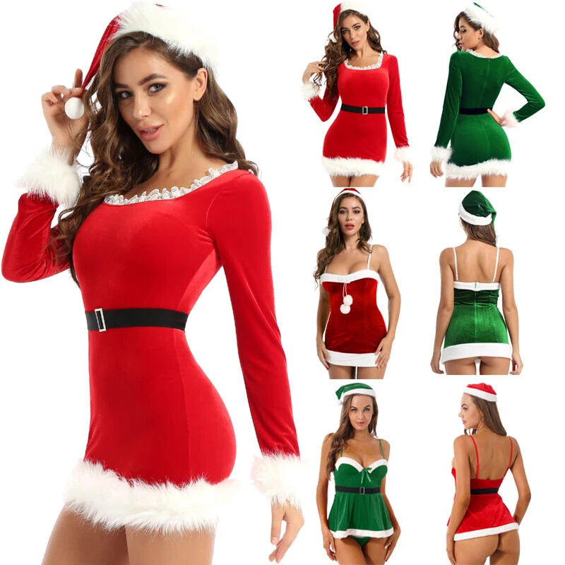 Sexy Women Christmas Costume Faux Fur Trim Dress Mrs Santa Claus Cosplay Outfits - image 1 of 1