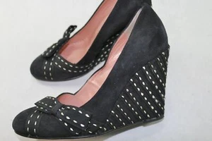 Womens Nanette Lepore Black Suede Dress Wedges 6 B. A297 jv - Picture 1 of 4