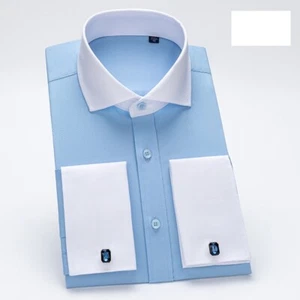 Abito da uomo camicie a maniche lunghe polsino francese business formale con gemelli camicie - Foto 1 di 5