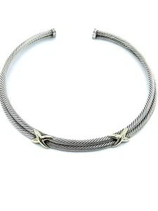 David Yurman 925 Double Cable & 14K Gelbgold "X" Halsband Halskette - Bild 1 von 8