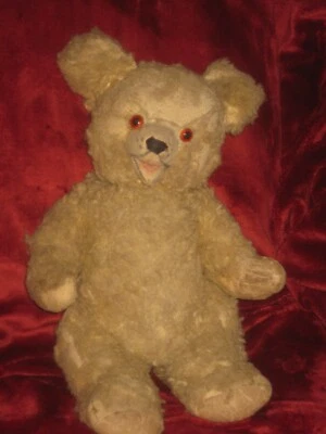 Ancien ours en peluche bourré paille de bois 40 cm - Photo 1/4